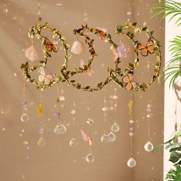 Butterflies, Crystals and Crescent Moon Sun Catcher - Picture 3 of 5